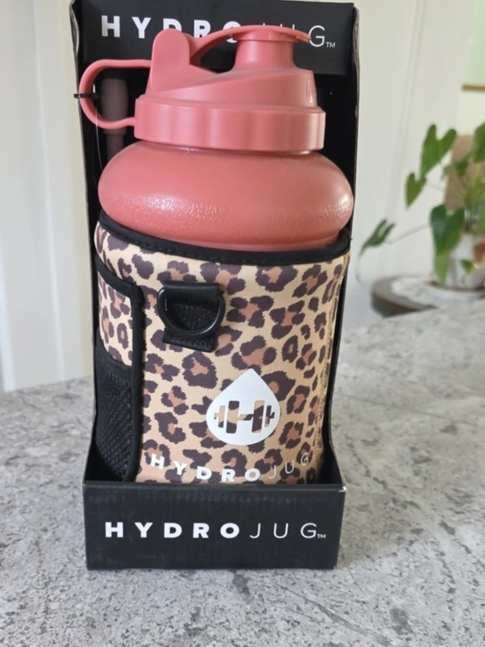 HydroJug Pink Leopard Kids Bottle Carrier with Black Strap